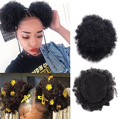 Schwarzes Big Afro Puff Kordelzug Pferdeschwanz Haar Extenion Kurzes Lockiges Haar Bun Pony Puff Synthetische Updo Haarteile mit Clip für Frauen Mädchen von QUUPY