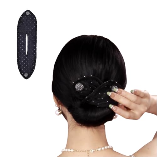 Strass-Haarknotenmacher, Dutt-Haarbänder, Dutt-Werkzeug, faule Lockenwickler, Dutt-Maker, Haar-Donut-Styling-Zubehör für Frauen und Mädchen (schwarz) von QUUPY