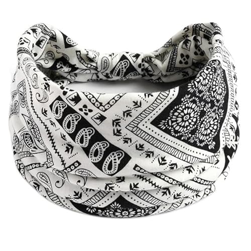 QUVLOTIAZJ Boho Blumendruck Breite Stirnbänder Vintage Knoten Elastischer Turban Headwrap für Frauen Mädchen Baumwolle Weiches Bandana Haarschmuck von QUVLOTIAZJ