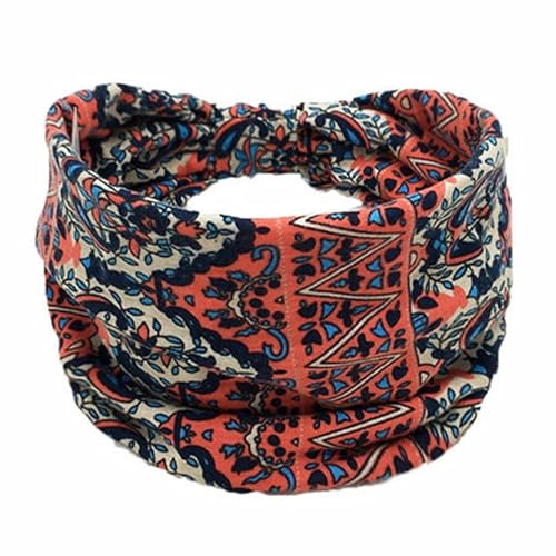 QUVLOTIAZJ Boho Blumendruck Breite Stirnbänder Vintage Knoten Elastischer Turban Headwrap für Frauen Mädchen Baumwolle Weiches Bandana Haarschmuck von QUVLOTIAZJ