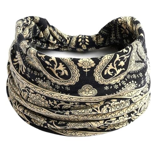 QUVLOTIAZJ Boho Blumendruck Breite Stirnbänder Vintage Knoten Elastischer Turban Headwrap für Frauen Mädchen Baumwolle Weiches Bandana Haarschmuck von QUVLOTIAZJ