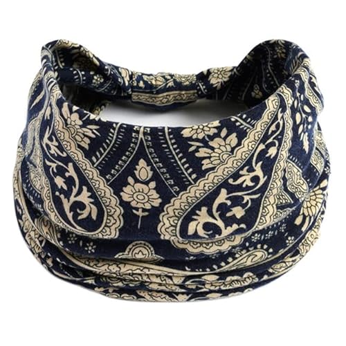 QUVLOTIAZJ Boho Blumendruck Breite Stirnbänder Vintage Knoten Elastischer Turban Headwrap für Frauen Mädchen Baumwolle Weiches Bandana Haarschmuck von QUVLOTIAZJ