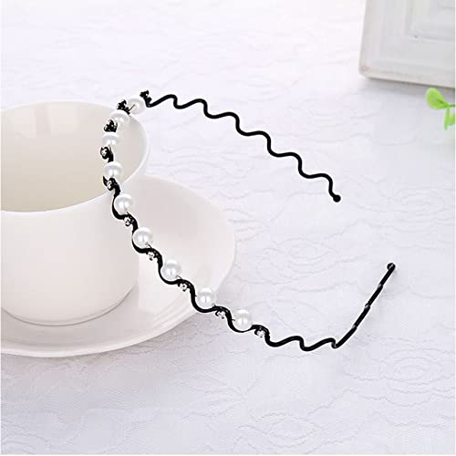 QUVLOTIAZJ Hoop Hair Band Wave Shaped Hairband Face Washing Headdress Unisex Hair Hoop Non Slip Black Metal Spiral Headband Men Women von QUVLOTIAZJ