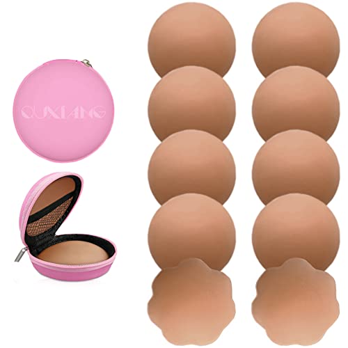 QUXIANG 5 Paar Pasties Frauen Brustwarzenabdeckungen Wiederverwendbare Selbstklebende Silikon Nippellose Abdeckungen (4 runde + 1 Blume), 03 Coco von QUXIANG