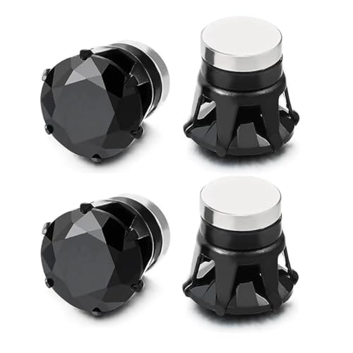Magnetische Ohrstecker Herren/Damen (Magnetic Clip-On Earrings) | Silber 6mm+8mm Fake Ohrringe mit Zirkonia | Klipp Ohrringe ohne Piercing Set & Geschenk(Schwarz) von QUXING
