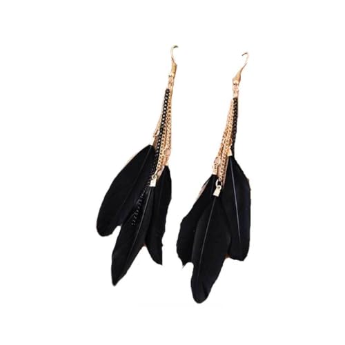 QUXVUIS 2 stücke Ohrringe Feder Böhmische Quaste Lange Ohrring Vintage Display Freizeit Schmuck Accessoires Mode Stilvoll, Schwarz von QUXVUIS