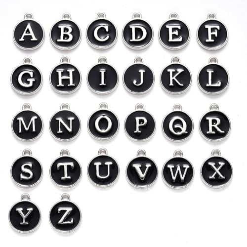 QUXVUIS 26 Stück Anfangsbuchstaben Charms Schmuckzubehör hängende Anhänger flache Legierung Charm DIY Halskette Armband Zubehör, Schwarz von QUXVUIS