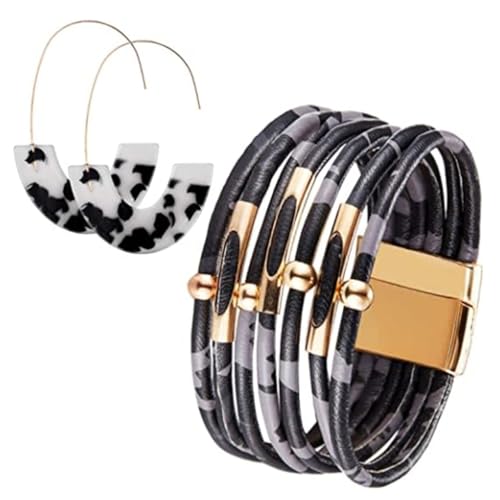 QUXVUIS Armbänder Ohrringe Leopardenmuster stapelbar Anhänger Armband Modeschmuck Muttertagsgeschenke für Frauen Mädchen, Schwarz von QUXVUIS