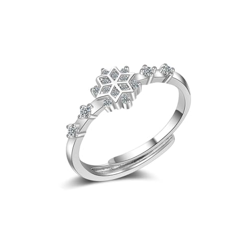 QUXVUIS Frauen Öffnungsring Kupfer Zirkon funkelnd verstellbare dekorative Schneeflocke offene Hand Schmuck Party Mode Dekoration von QUXVUIS