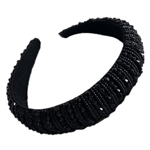 QUXVUIS Haarband Glitzer Perlen Kristall Bohemian Flexibel gestrickt Haarstyling Zubehör Kopfbedeckung für Frauen Ornament, Schwarz von QUXVUIS