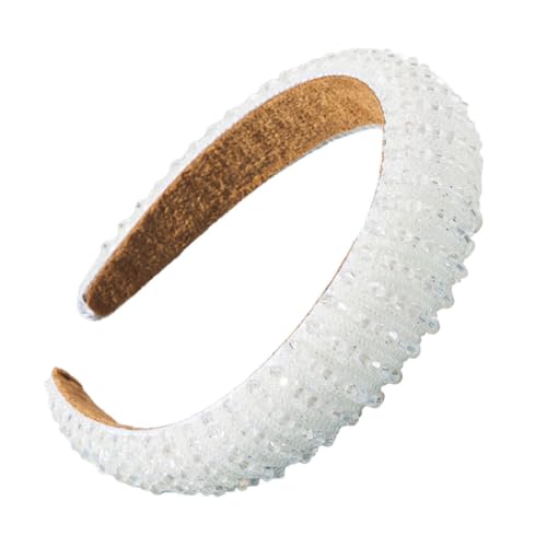 QUXVUIS Haarband Glitzer Perlen Kristall Bohemian Flexibel gestrickt Haarstyling Zubehör Kopfbedeckung für Frauen Ornament, Weiss von QUXVUIS
