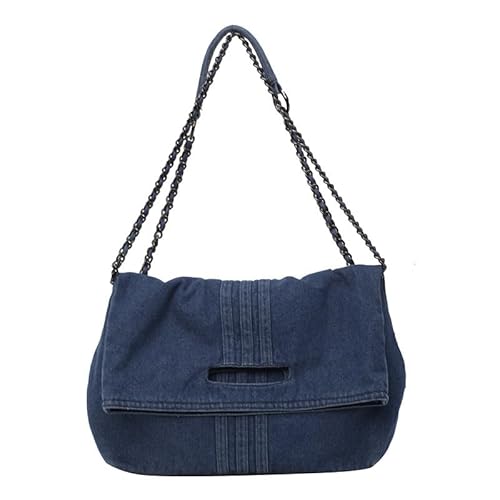 QUYBSGWJ Damen Trendige Einfarbige Leichte Schulter Sling Geldbörse Casual Versteckter Knopf Plissee Handtasche,Dark Blue,33 * 10 * 38 cm von QUYBSGWJ