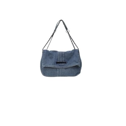 QUYBSGWJ Damen Trendige Einfarbige Leichte Schulter Sling Geldbörse Casual Versteckter Knopf Plissee Handtasche,Light Blue,33 * 10 * 38 cm von QUYBSGWJ