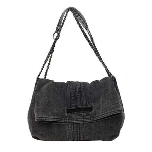 QUYBSGWJ Damen Trendige Einfarbige Leichte Schulter Sling Geldbörse Casual Versteckter Knopf Plissee Handtasche,Schwarz,33 * 10 * 38 cm von QUYBSGWJ