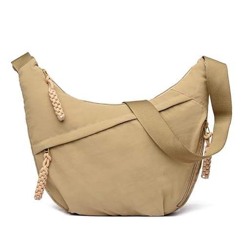 QUYBSGWJ Damen Trendige Slouchy Leichte Nylon Tote Achselhalbmond Schulter Solide Umhängetaschen,Khaki,34 * 4 * 27 cm von QUYBSGWJ