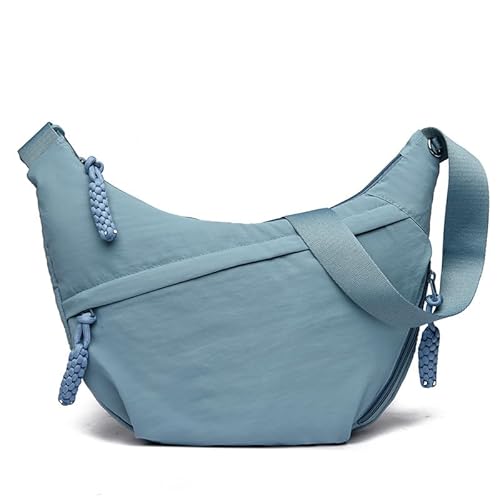 QUYBSGWJ Damen Trendige Slouchy Leichte Nylon Tote Achselhalbmond Schulter Solide Umhängetaschen,Light Blue,34 * 4 * 27 cm von QUYBSGWJ