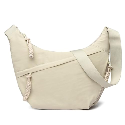 QUYBSGWJ Damen Trendige Slouchy Leichte Nylon Tote Achselhalbmond Schulter Solide Umhängetaschen,Off White,34 * 4 * 27 cm von QUYBSGWJ