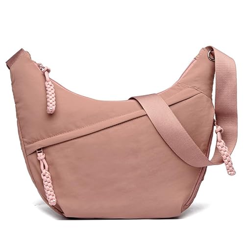 QUYBSGWJ Damen Trendige Slouchy Leichte Nylon Tote Achselhalbmond Schulter Solide Umhängetaschen,Pink Brown,34 * 4 * 27 cm von QUYBSGWJ