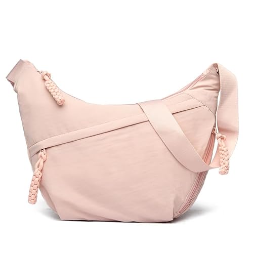 QUYBSGWJ Damen Trendige Slouchy Leichte Nylon Tote Achselhalbmond Schulter Solide Umhängetaschen,Rosa,34 * 4 * 27 cm von QUYBSGWJ