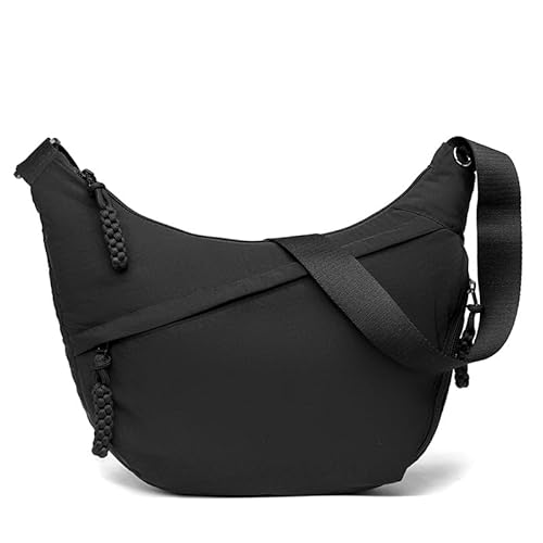 QUYBSGWJ Damen Trendige Slouchy Leichte Nylon Tote Achselhalbmond Schulter Solide Umhängetaschen,Schwarz,34 * 4 * 27 cm von QUYBSGWJ
