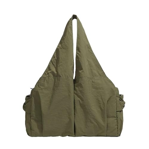 QUYBSGWJ Frauen Große Nylon Halbmond Schulter Einfarbig Leichte Vintage Tote Casual Shopper Handtasche,Grün,38 * 18 * 22 cm von QUYBSGWJ