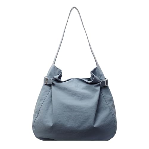 QUYBSGWJ Trendige Leichte Schulterschlinge Geldbörse Lässige Literarische Stil Einfarbige Plissierte Handtasche,Blau,37 * 13 * 30 cm von QUYBSGWJ