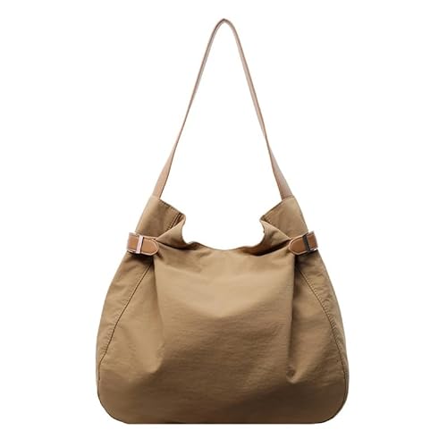 QUYBSGWJ Trendige Leichte Schulterschlinge Geldbörse Lässige Literarische Stil Einfarbige Plissierte Handtasche,Khaki,37 * 13 * 30 cm von QUYBSGWJ