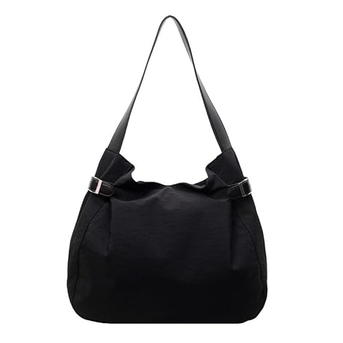 QUYBSGWJ Trendige Leichte Schulterschlinge Geldbörse Lässige Literarische Stil Einfarbige Plissierte Handtasche,Schwarz,37 * 13 * 30 cm von QUYBSGWJ