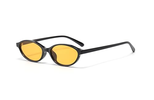 QVKUUT Ovale Retro Sonnenbrille, Klassische Sonnenbrille für Damen Herren，UV400 Schutz (Schwarz/Orange) von QVKUUT
