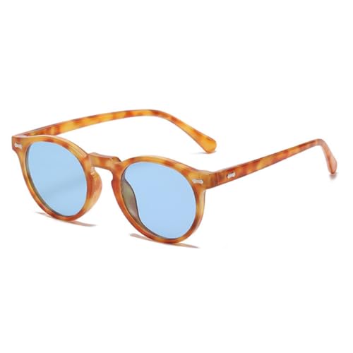 QVKUUT Round Polarisierte Sonnenbrille Damen Herren 70er Jahre Vintage Trendy Brille Klassisch(Gelb Leopard/blau) von QVKUUT