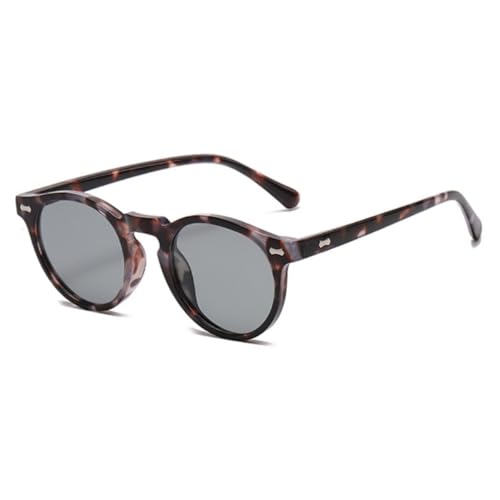 QVKUUT Round Polarisierte Sonnenbrille Damen Herren 70er Jahre Vintage Trendy Brille Klassisch(Grau Leopard/grau) von QVKUUT