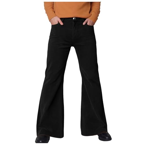 QVNXVO Cordhose Schlaghose Herren 70er Jahre mit Taschen Einfarbig Lang Freizeithose Herren Hohe Elastizität Weites Bein Karneval Disco Schlaghosen 80er Jahre Outfit Vintage Anzughose (XB Schwarz,XL) von QVNXVO