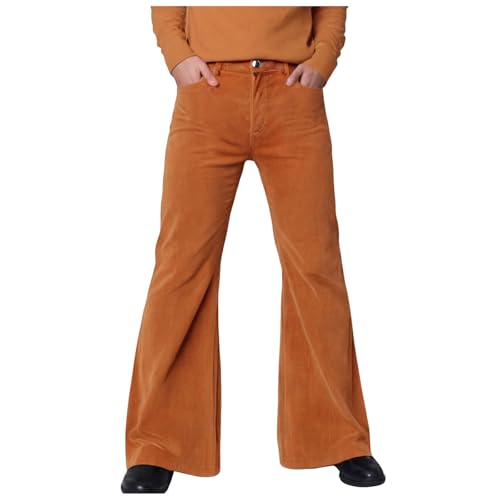 QVNXVO Cordhose Schlaghose Herren 70er Jahre mit Taschen Einfarbig Lang Freizeithose Herren Hohe Elastizität Weites Bein Karneval Disco Schlaghosen 80er Jahre Outfit Vintage Anzughose (XB Rot,3XL) von QVNXVO