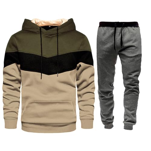QVNXVO Hoodie Herren Anzug Lässige Sport-Patchwork-Oberteile Freizeithosen Sweatshirts Sportanzüge Zweiteilige Kapuzenpullover und Hosenanzüge von QVNXVO