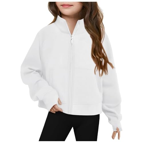 QVNXVO Hoodie Mädchen Ohne Kapuze Frühling Winter Freizeit Langarm Warm Einfarbiges Sweatshirt mit Reißverschluss Lockeres Hoodie Kinder Strickjacke mit Tasche von QVNXVO