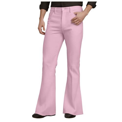 QVNXVO Schlaghose Herren 70er mit Taschen Einfarbig Lang Outdoor Freizeithose Herren Hohe Elastizität Weites Bein Karneval Disco Schlaghosen 80er Jahre Outfit Karneval Kostüm (Rosa,S) von QVNXVO