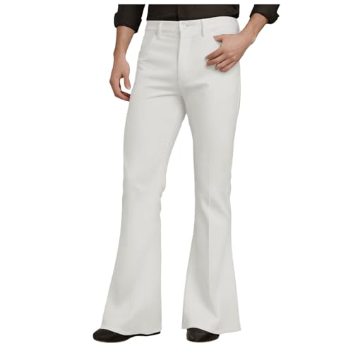 QVNXVO Schlaghose Herren 70er mit Taschen Einfarbig Lang Outdoor Freizeithose Herren Hohe Elastizität Weites Bein Karneval Disco Schlaghosen 80er Jahre Outfit Karneval Kostüm (Weiß,M) von QVNXVO