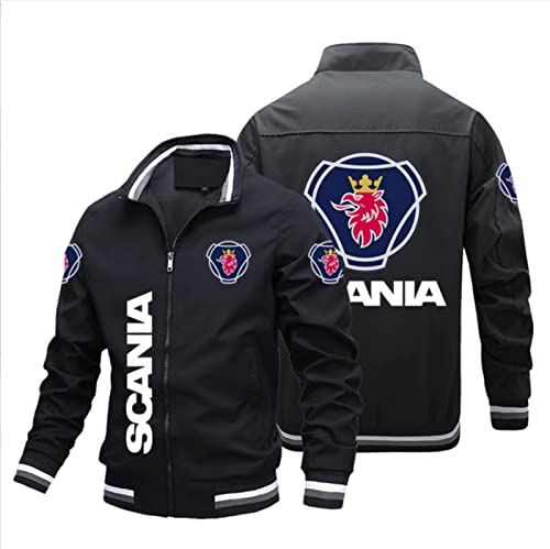 QWEIAS Unisex Frühling dünne Jacke – SCANIA Motorrad winddichte Oberbekleidung Mantel mit durchgehendem Reißverschluss – Jugendgeschenk(Color:Black,Size:3XL) von QWEIAS