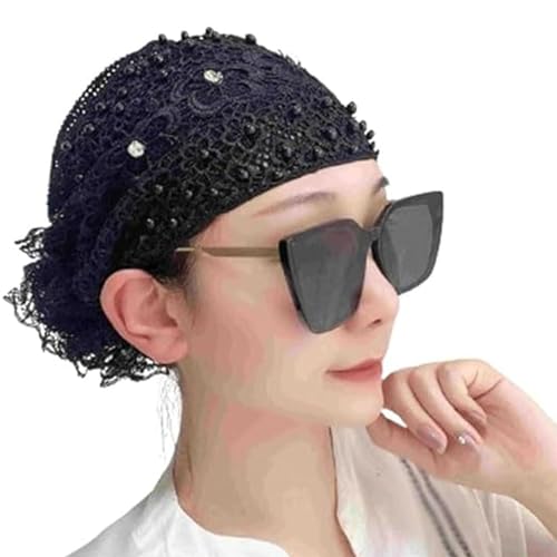 Mit Perlen besetztes Blumen-Spitzen-Stirnband, 2024 neues Damen-Kopftuch aus Blumen-Spitze (Color : Black, Size : One Size) von QWEOHBUA