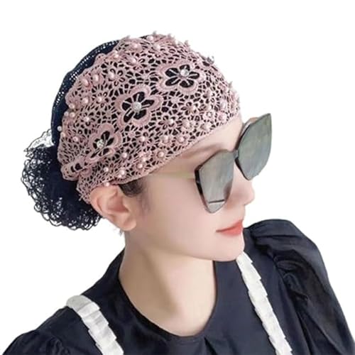 Mit Perlen besetztes Blumen-Spitzen-Stirnband, 2024 neues Damen-Kopftuch aus Blumen-Spitze (Color : Pink, Size : One Size) von QWEOHBUA