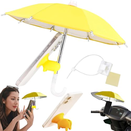 QWEPU Handy Regenschirm, Handyhalter, Multifunktional Handy Regenschirm für Sonne Hübsch Handy Schattenschirm mit Saugnapf Verstellbar Handy Regenschirm für Sonnenschirm (Gelb) von QWEPU