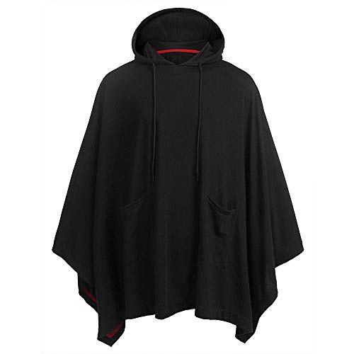 QWERD Hoodie Herren Unregelmäßig Kapuzenponcho Casual Cape mit Kapuze Poncho für Männer Mens Schwarz Grau Lose Fledermaus Ärmel Mit Kapuze Poncho Cape Hipster Oversize Mantel Jacke Herbst Winter von QWERD