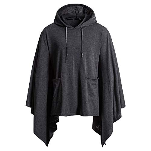 QWERD Hoodie Herren Unregelmäßig Kapuzenponcho Casual Cape mit Kapuze Poncho für Männer Mens Schwarz Grau Lose Fledermaus Ärmel Mit Kapuze Poncho Cape Hipster Oversize Mantel Jacke Herbst Winter von QWERD