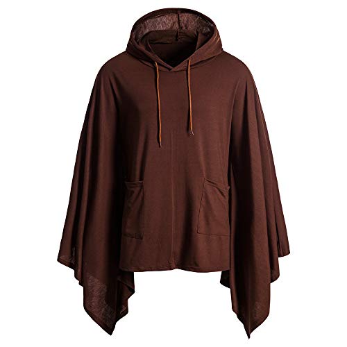 QWERD Hoodie Herren Unregelmäßig Kapuzenponcho Casual Cape mit Kapuze Poncho für Männer Mens Schwarz Grau Lose Fledermaus Ärmel Mit Kapuze Poncho Cape Hipster Oversize Mantel Jacke Herbst Winter von QWERD