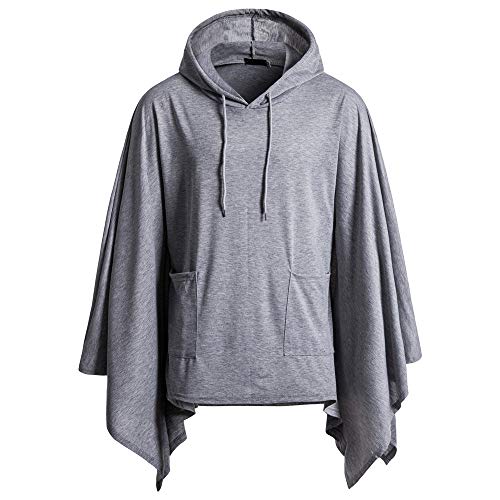 QWERD Hoodie Herren Unregelmäßig Kapuzenponcho Casual Cape mit Kapuze Poncho für Männer Mens Schwarz Grau Lose Fledermaus Ärmel Mit Kapuze Poncho Cape Hipster Oversize Mantel Jacke Herbst Winter von QWERD