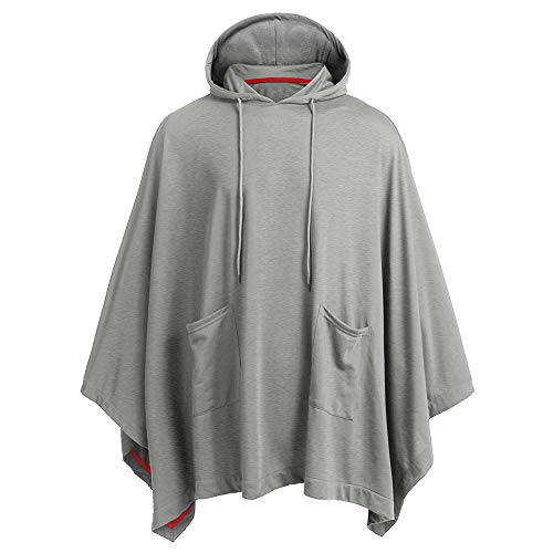 QWERD Hoodie Herren Unregelmäßig Kapuzenponcho Casual Cape mit Kapuze Poncho für Männer Mens Schwarz Grau Lose Fledermaus Ärmel Mit Kapuze Poncho Cape Hipster Oversize Mantel Jacke Herbst Winter von QWERD