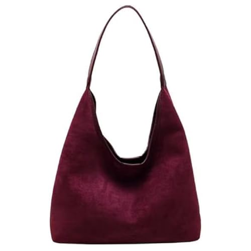 QWERTYUI Damen Retro Umhangetasche Große Kapazität Weich Handtasche Tote Bag Mode Freizeit Vielseitig Schultertasche Shopper Tasche Reise Arbeit Einkaufen Hobo Bag,Wine red,36 * 13 * 31cm von QWERTYUI