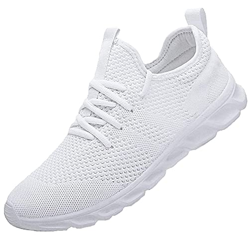 Herren Damen Turnschuhe Laufschuhe Leicht Atmungsaktiv Athletic Walking Sneakers Gym Casual Schuhe, weiß, 41.5 EU von QWETYU