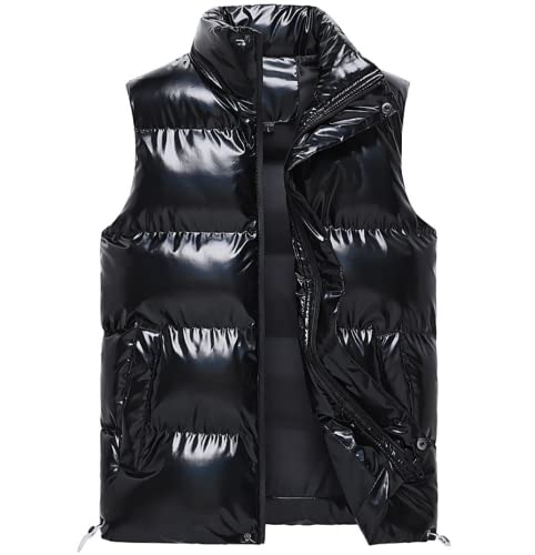 QWEZXCMI Männer Weste, Winter Warme Ärmellose Jacke Mit Stehkragen, Daunenweste Gegstatt Gepolsterte Glänzende Gilet, Schwarz, M von QWEZXCMI
