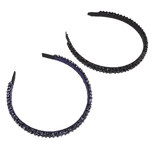 Damen-Kopfbedeckung mit Strasssteinen, Haarspange, 2-teiliges Stirnband ohne Zähne, Haarreif for Damen(Black and blue) von QWFVHJ